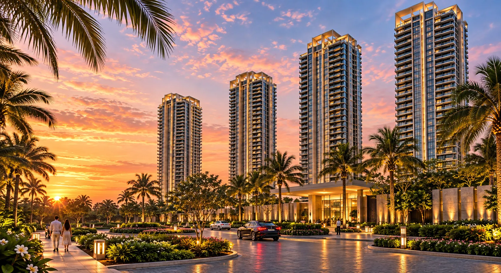 Godrej Verano towers at sunset