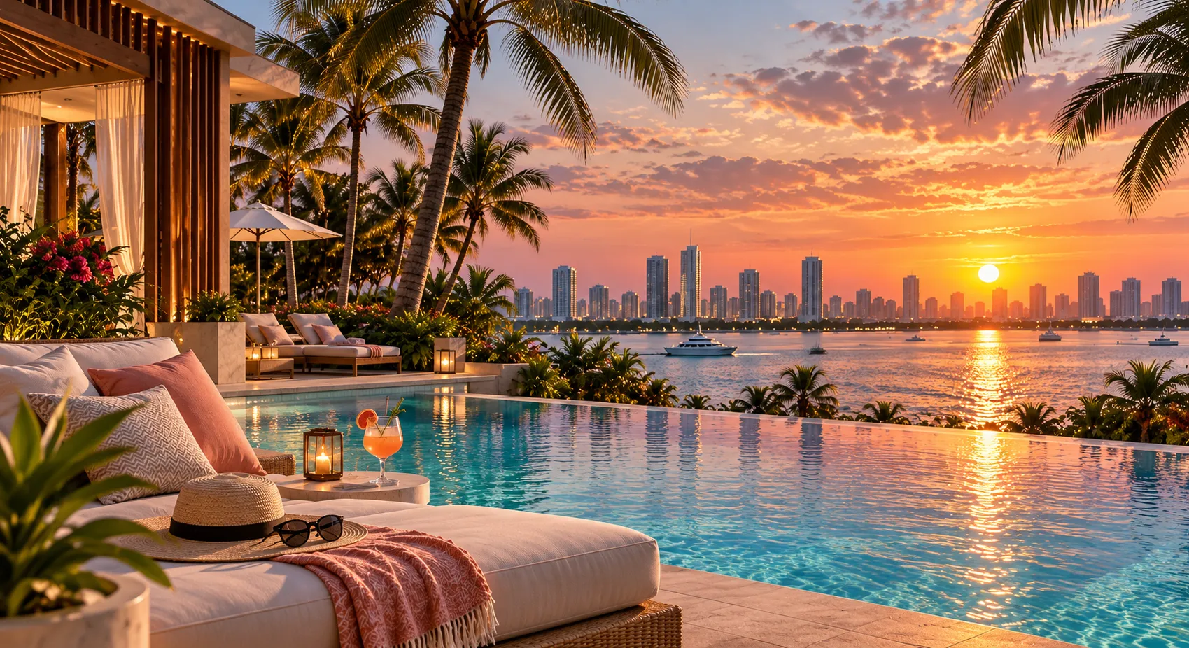 Poolside sunset view